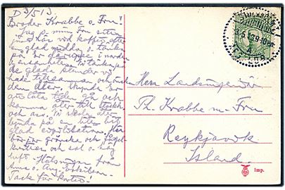 5 öre Gustaf på brevkort fra Stockholm d. 3.5.1913 til Reykjavik, Island. 