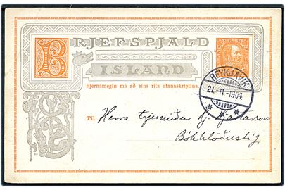 3 aur Chr. IX lokalt helsagsbrevkort i Reykjavik d. 21.11.1904.