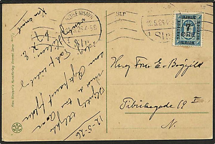 7/4 øre Provisorium single på lokalt brevkort i København d. 12.5.1926.