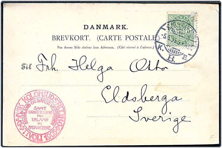 Efter originalstegning af en Grønlænder: Kirkegang paa en Højtidsdag. F. Henriksens Repdkt. Atl. u/no. Stemplet: Dansk Koloniudstilling * Tivoli 1905 *.