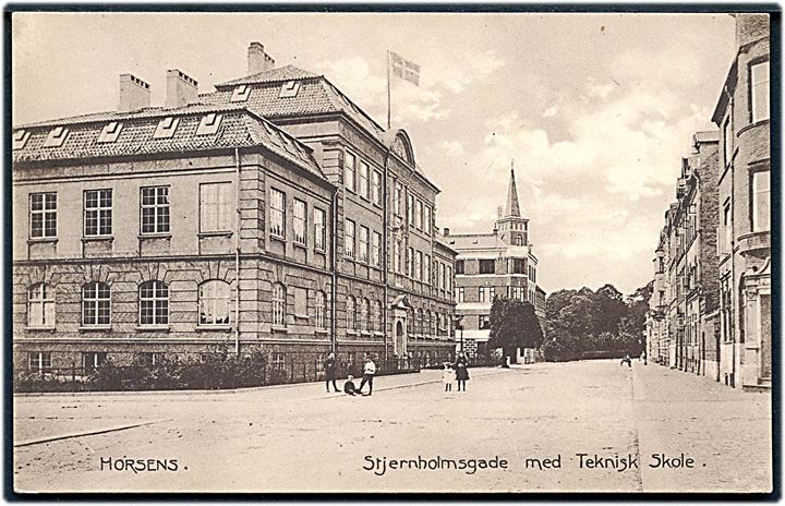 Horsens. Stjernholmgade med Teknisk Skole. Stenders no. 7829.