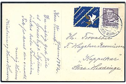 15 øre Fr. IX og Julemærke 1952 (defekt) på julekort annulleret med pr.-stempel Lyderslev pr. Store-Heddinge d. 23.12.1952 til Store-Heddinge.