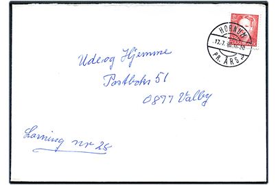 3,50 kr. Margrethe på brev annulleret med pr.-stempel Hornum pr. Års sn2 d. 17.7.1990 til Valby.