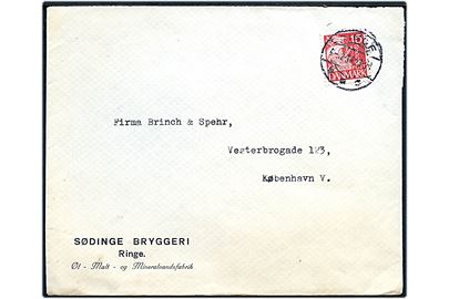 15 øre Karavel på firmakuvert fra Sødinge Bryggeri stemplet Ringe d. 4.12.1938 til København.