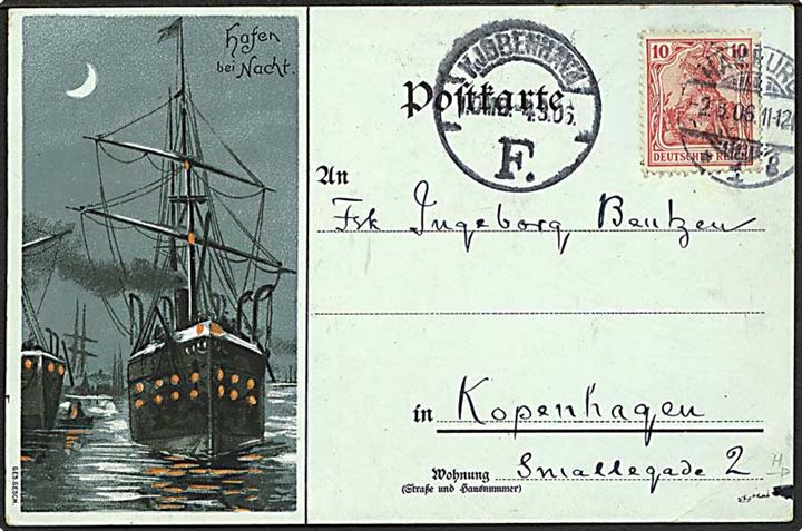 Havneparti fra Hamburg, Tyskland. Motiver paa begge sider. W. Hagelberg no. 36903.