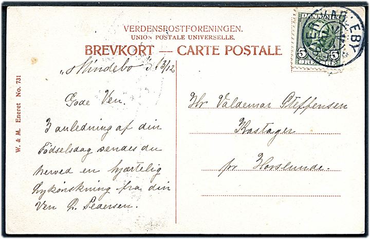 5 øre Fr. VIII på brevkort (Nakskov, Havnegade) dateret d. 13.12.19xx og annulleret med stjernestempel VESTER-KARLEBY til Horslunde.