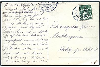 5 øre Bølgelinie på brevkort annulleret med stjernestempel HALLUND og yderligt placeret sidestempel (Brønderslev?) ca. 1912 til Askø.