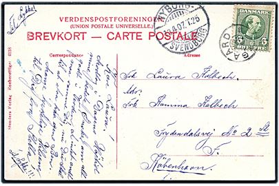 5 øre Chr. IX på brevkort annulleret med stjernestempel RYGAARD og sidestemplet bureau Nyborg - Svendborg T.25 d. 13.4.1907 til København.