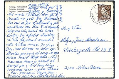 50 øre Fr. IX på brevkort annulleret med pr.-stempel Barde pr. Herning d. 15.5.1972 til København.