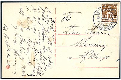 10 øre Bølgelinie på brevkort dateret Kragenæs annulleret med bureaustempel Nykjøbing F. - Nakskov T.3 d. 30.12.1932 til Hyllinge.