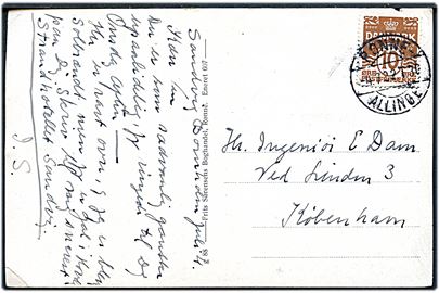 10 øre Bølgelinie på brevkort fra Sandvig annulleret med bureaustempel Rønne - Allinge T.30 d. 4.7.1932 til København.