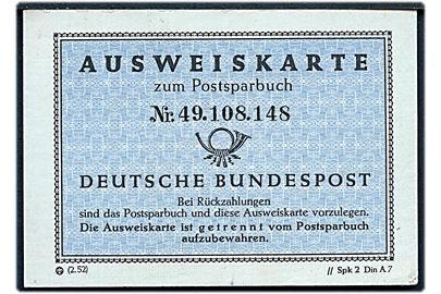 Ausweiskarte til Postsparbuch Nr. 49.108.148 udstedt af Deutsche Bundespost. 