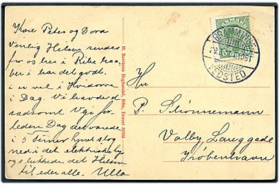 5 øre Chr. X på brevkort (Ribe, interiør fra Weis's Stue) annulleret med bureaustempel Bramminge - Vedsted T.1061 d. 29.3.1917 til København.
