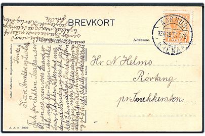 7 øre Chr. X på brevkort (Partier fra Skødstrup) annulleret med bureaustempel Aarhus - Grenaa T.1078 d. 13.4.1919 til Rørtang pr. Snekkersten.