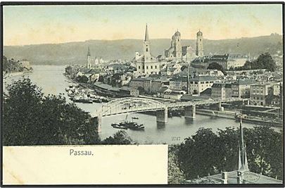 Parti fra Donau paa vej gennem Passau, Tyskland. W. Hoffmann no. 2747.