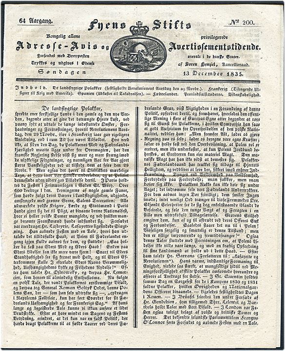 Fyens Stifts Adresse-Avis og Avertissementstidende no. 200 d. 13.12.1835.