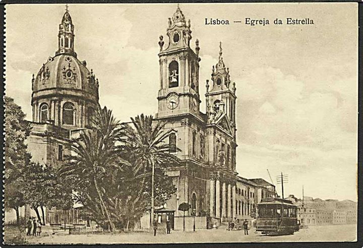 Sporvogn ved Basilica da Estrela i Lissabon, Portugal. No. 8108.