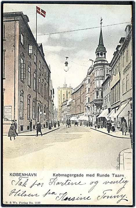 København. Købmagergade med Runde Taarn. B. & W.'s forlag no. 1120. 
