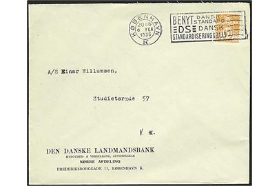 10 øre Bølgelinie med perfin L.N. på lokalbrev fra Den danske Landmandsbank - Nørrebro afd. stemplet København d. 6.2.1935.