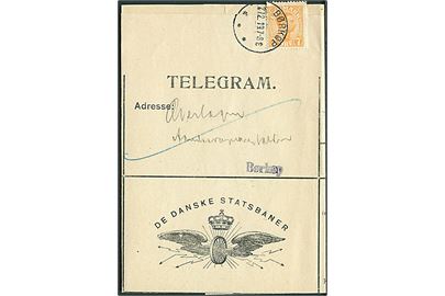 7 øre Chr. X på De Danske Statsbaner telegramformular med meddelelse fra Nykjøbing Fl. stemplet Børkop d. 27.12.1919 til Aandssvageanstalten, Brejninge.