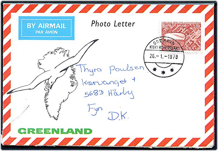1,20 kr. Videnskabelige Undersøgelser på Photo Letter fra Godhavn d. 26.1.1978 til Hårby, Danmark.