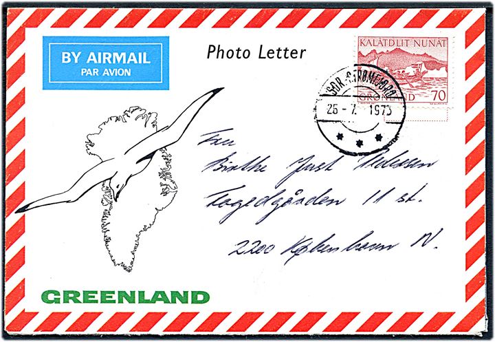 70 øre Konebåd på Photo Letter fra Sdr. Strømfjord d. 25.7.1973 til København.