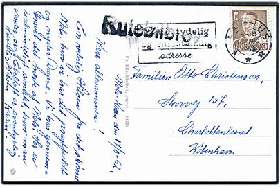 20 øre Fr. IX på brevkort (Femmøller Badehotel) dateret Mols Kroen og annulleret Aarhus d. 18.8.1952 med sidestempel Rutebilbrev til Charlottenlund.