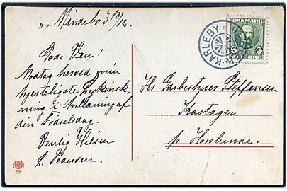 5 øre Fr. VIII på brevkort (Badepige) dateret d. 13.12.190x og annulleret med stjernestempel VESTER-KARLEBY til Horslunde.