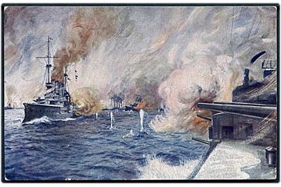 A. Hubert: SMS Scharnhorst og Gneisenau under slaget ved Colonel (Chile). 