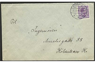 15 øre Chr. X med variant Hjerte over N på brev stemplet Brænderup d. 30.12.1919 til København. AFA: 600