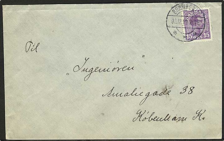 15 øre Chr. X med variant Hjerte over N på brev stemplet Brænderup d. 30.12.1919 til København. AFA: 600