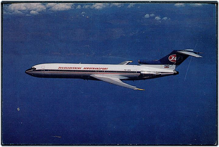 Boeing B-727 YU-AKA fra Jugoslavenski Aerotransport JAT. Reklamekort.