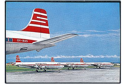 Douglas DC-6 fra Sterling Airways - bl.a. halen af OY-BAS. Reklamekort.