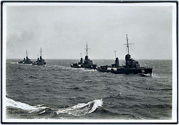 Tyske torpedobåde af Raubvogel-klasse: GR (Greif), MÖ (Möwe), KD (Kondor) og FK (Falke).