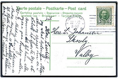 5 øre Fr. VIII på brevkort annulleret med Universal forsøgsstempel Kjøbenhavn KKB d. 22.8.1912 til Valby.