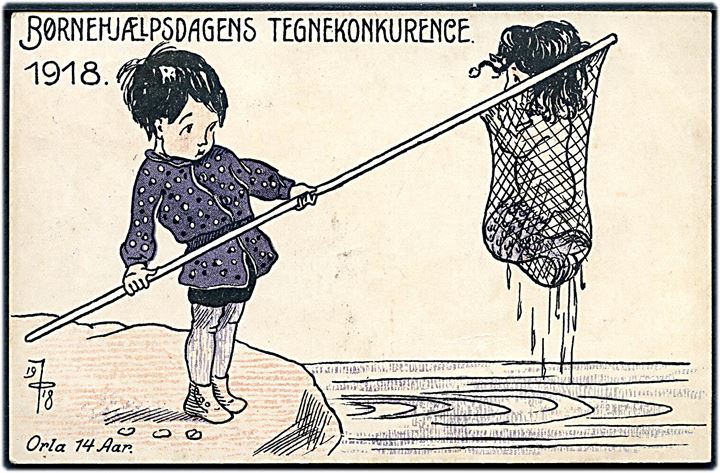 Børnehjælpsdagens Tegnekonkurrence 1918. Tegnet af Orla 14 år. (Orla Jacobsen – Senere navneforandring til Orla Muff). U/no.