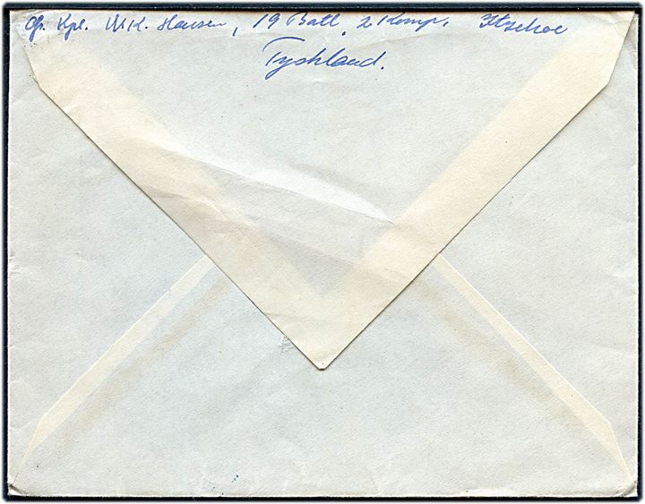 20 øre Fr. IX på brev annulleret Det danske Kommando II - II * i Tyskland * d. 28.1.1950 til København. Fra soldat ved 19 Bat. 2. Komp. stationeret i Itzehoe.