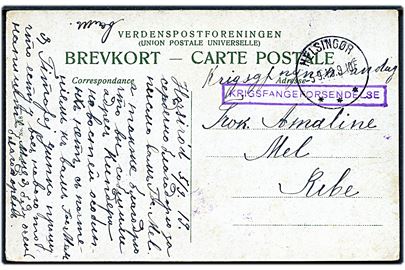 Ufrankeret brevkort dateret Horserød med rammestempel Krigsfangeforsendelse stemplet Helsingør d. 5.9.1919 til Ribe. Meddelelse skrevet på russisk.