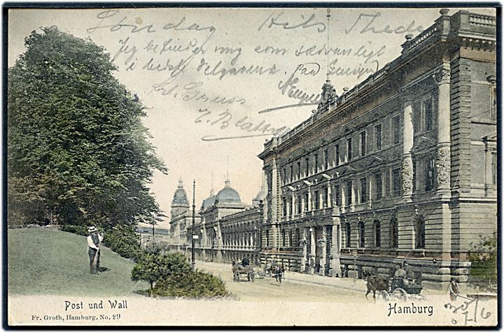 5 pfg. Germania i parstykke på brevkort fra Hamburg annulleret med dampskibsstempel Korsør-Kiel DAMPSK:POSTKT: No. 3 d. 1.7.1907 til Kjøbenhavn, Danmark.