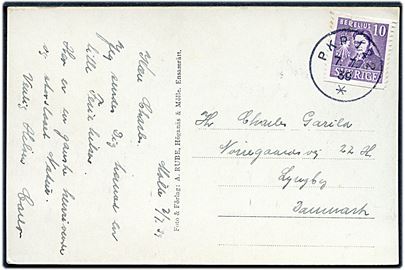 10 öre Berzelius (defekt) på brevkort fra Mölle annulleret med bureaustempel PKP 122 (=Mölle-Höganäs-Åstorp) d. 7.7.1939 til Lyngby, Danmark.