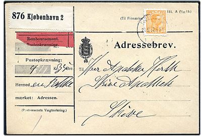 35 øre Chr. X single på adressebrev for pakke med postopkrævning fra Kjøbenhavn d. 21.5.1917 til Skive.