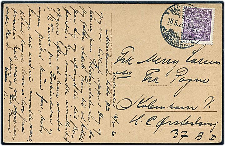 40 pfg. Fælles udg. på brevkort (Haderslev, Store og Vestergade) stemplet Hadersleben *(Schleswig)1* d. 18.5.1920 til København, Danmark.