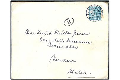 25 øre Karavel single på brev fra Tønder d. 21.12.1928 til Merano, Italien. På bagsiden julemærke 1928.