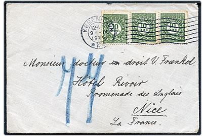 10 øre Frimærkejubilæum (3) på brev fra København d. 9.4.1926 til Nice, Frankrig.