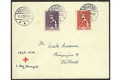 10+5 øre og 15+5 øre Røde Kors på uofficiel FDC stemplet Hillerød d. 11.11.1939.