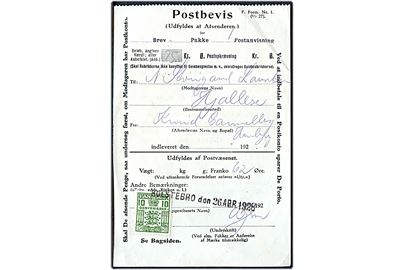 10 øre Gebyrmærke annulleret med kontorstempel Holstebro d. 26.4.1928 på Postbevis - F.Form Nr. 1 (1/7 27) - for afsendelse af postanvisning til Hjallese.