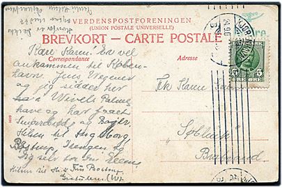 5 øre Fr. VIII - meget stort mærke - på brevkort (Wivels Palmeterrasse, Tivoli) fra Kjøbenhavn d. 24.9.190? til Brabrand.