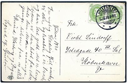 5 øre Chr. X 60 år i parstykke på brevkort annulleret med brotype Ia Hillerslev d. 23.12.1930 til København.