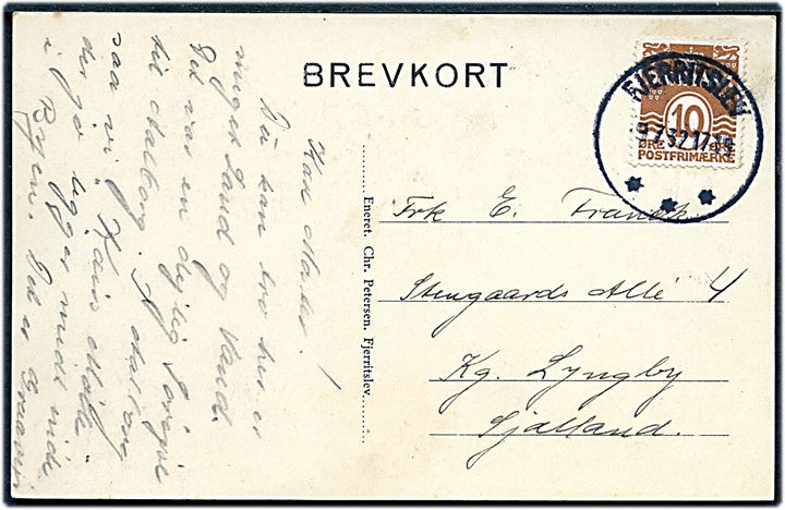 10 øre Bølgelinie på brevkort (Svinkløv Badehotel) annulleret med brotype IIIc Fjerritslev d. 9.7.1932 til Lyngby.