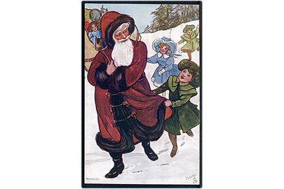 Julemand med børn. Tegnet af H. Dix Sandford. Tuck (Berlin) no. 8247.